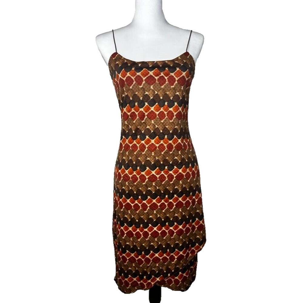 Windsor Party Dress BodyCon Strap Geometric Fall Colors Brown Sz Medium Womens